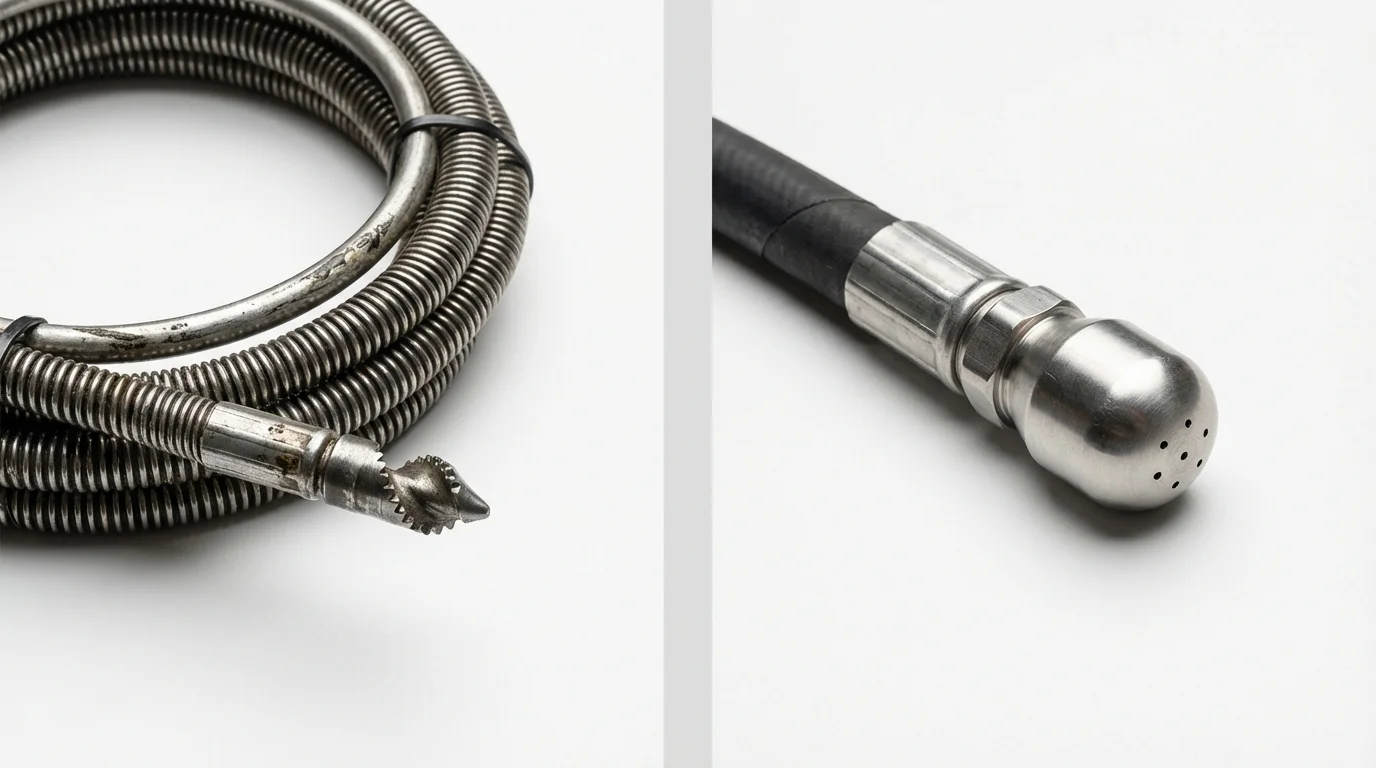 Drain snake cable and hydro jetting nozzle used for drain cleaning in Windham, OH