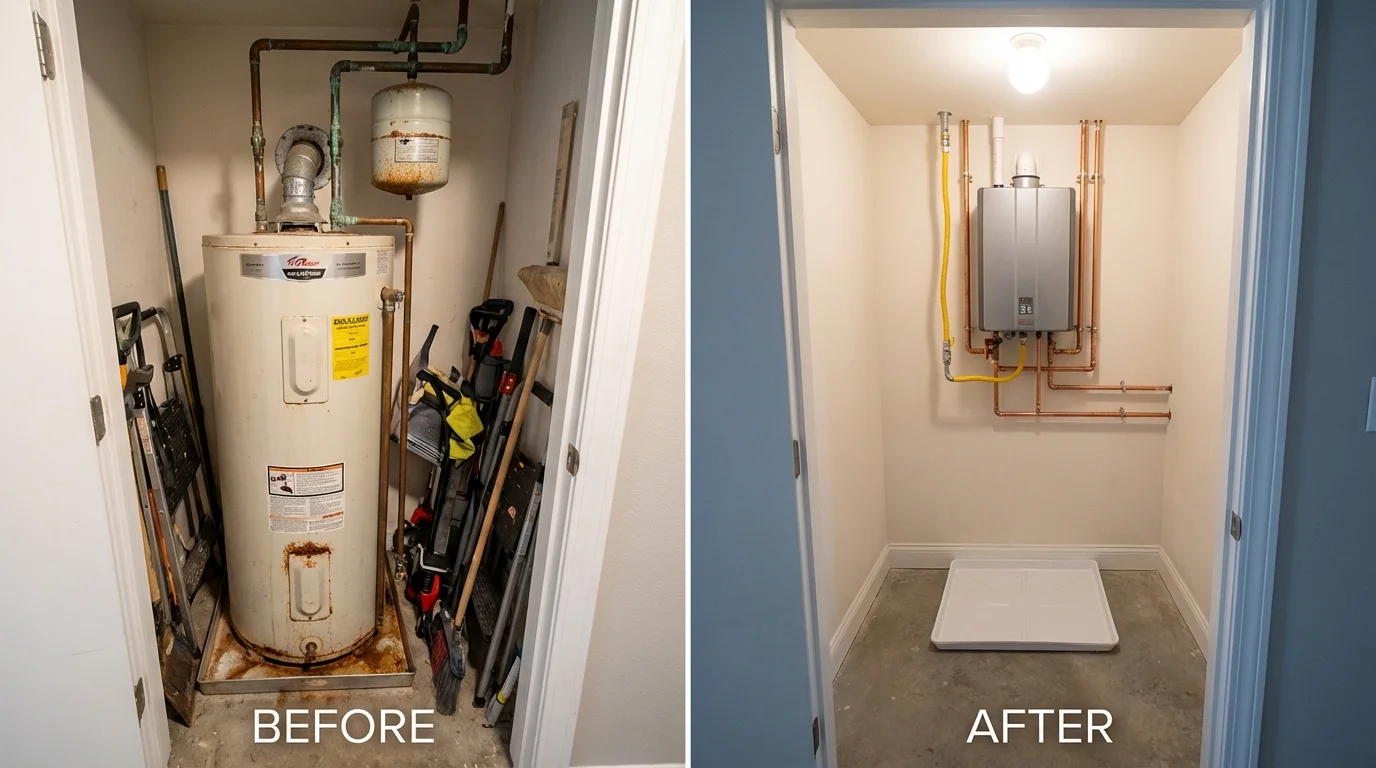 Tank water heater versus wall-mounted tankless unit comparison for Windham, OH homeowners